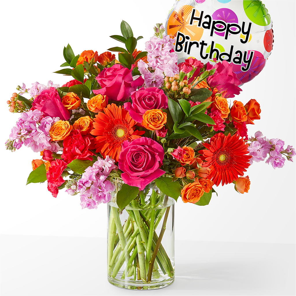 Fiesta Bouquet with Birthday Balloon – SKIPS FLORIST & GIFTS, Toms River NJ