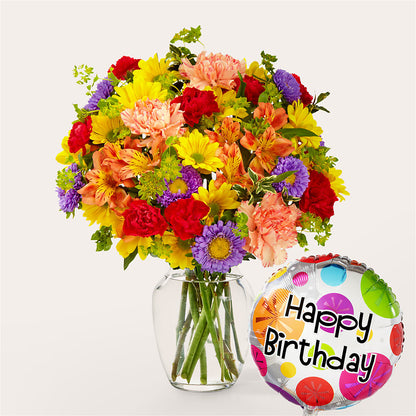 Kaleidoscope Bouquet with Birthday Balloon – SKIPS FLORIST & GIFTS, Toms River NJ